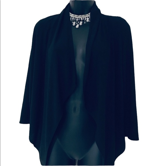 Vintage Lace Drape Open Front Cardigan Crop Sleeve Black - Picture 2 of 4